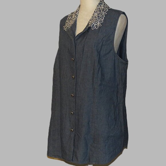 Pendleton Women's Sleeveless Jean Top with Embroidery Flower Size XL (C348) - Picture 4 of 6